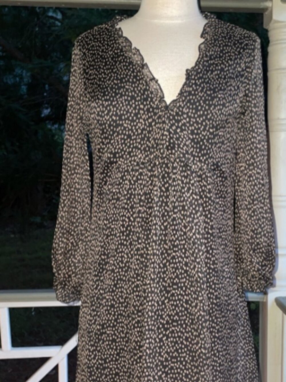 Zara Black & Brown Leopard Print Ruffle Collar Long Sleeve Summer Dress  Small